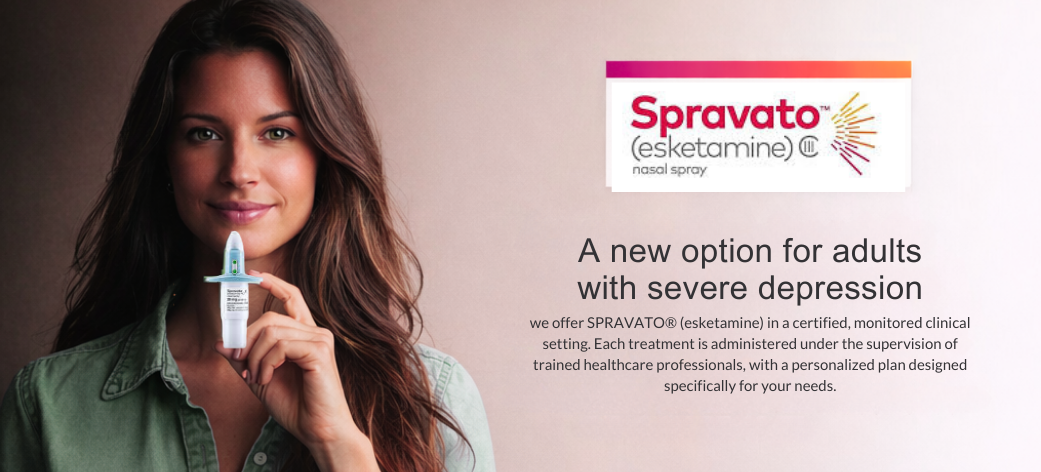 a young lady holding a SPRAVATO bottle