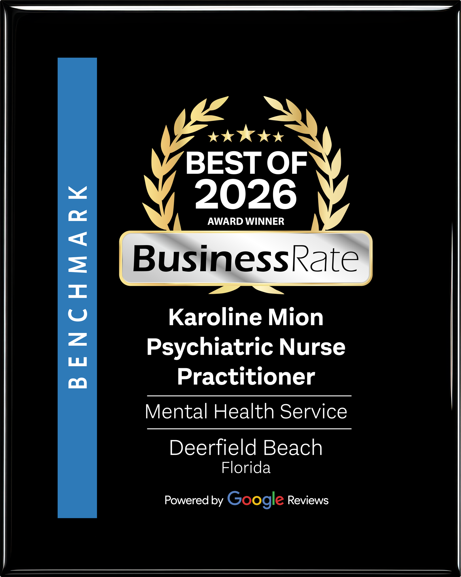 Top 3 BusinessRate 2026 award plaque