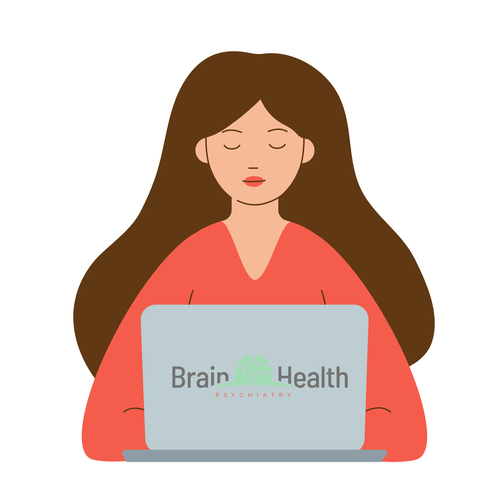 Illustration of a person using a Brain Health Psychiatry laptop